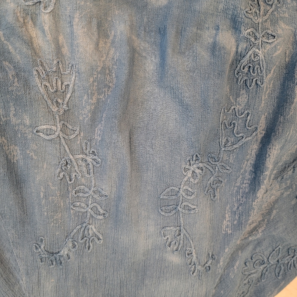 Blue Tye-Dyed Halter Dress With Embroidery - Picture 2 of 6